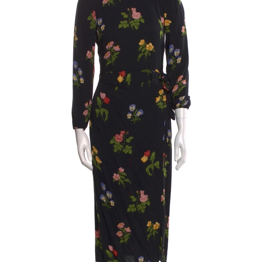 Reformation Black Floral Long Sleeve Dress